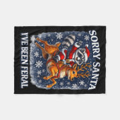 Funny Raccoon Riding Reindeer Sorry Santa Christma Fleece Deken (Voorkant (Horizontaal))