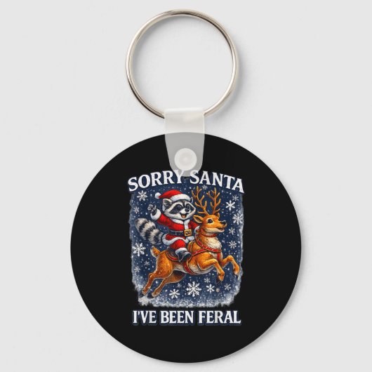 Funny Raccoon Riding Reindeer Sorry Santa Christma Sleutelhanger (Voorkant)