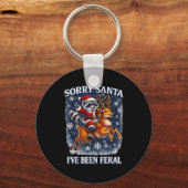 Funny Raccoon Riding Reindeer Sorry Santa Christma Sleutelhanger (Voorkant)