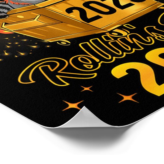 Funny Raccoon Rollin's Into 2026 New Year Matching Poster (Hoek)