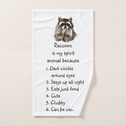 Funny Raccoon Spirit Animal Humor Cute Waterverf Bad Handdoek (Handdoek)