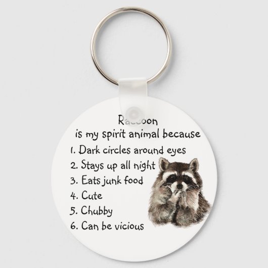 Funny Raccoon Spirit Animal Humor Cute Waterverf Sleutelhanger (Voorkant)