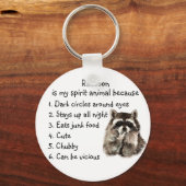 Funny Raccoon Spirit Animal Humor Cute Waterverf Sleutelhanger (Voorkant)