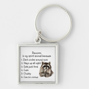Funny Raccoon Spirit Animal Humor Cute Waterverf Sleutelhanger