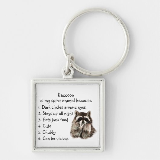 Funny Raccoon Spirit Animal Humor Cute Waterverf Sleutelhanger (Voorkant)