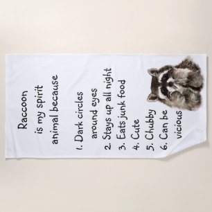 Funny Raccoon Spirit Animal Humor Cute Waterverf Strandlaken