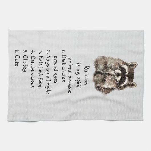 Funny Raccoon Spirit Animal Humor Cute Waterverf Theedoek (Horizontaal)