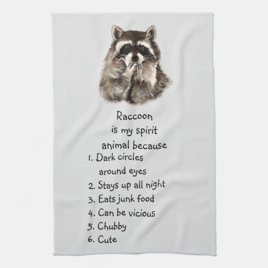 Funny Raccoon Spirit Animal Humor Cute Waterverf Theedoek (Verticaal)