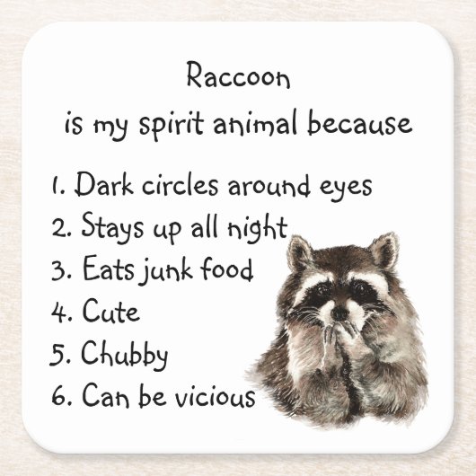 Funny Raccoon Spirit Animal Humor Kartonnen Onderzetters (Voorkant)