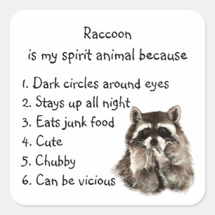 Funny Raccoon Spirit Animal Humor Vierkante Sticker