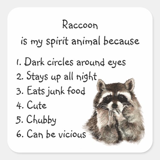 Funny Raccoon Spirit Animal Humor Vierkante Sticker (Voorkant)