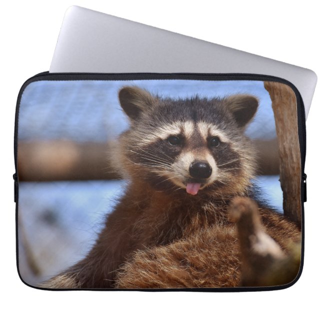 Funny Raccoon Sticking It's Tongue Out Laptop Sleeve (Voorkant)