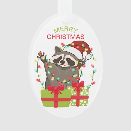 Funny Raccoon String Lights Kinder Kerstmis Ornament (voorkant)