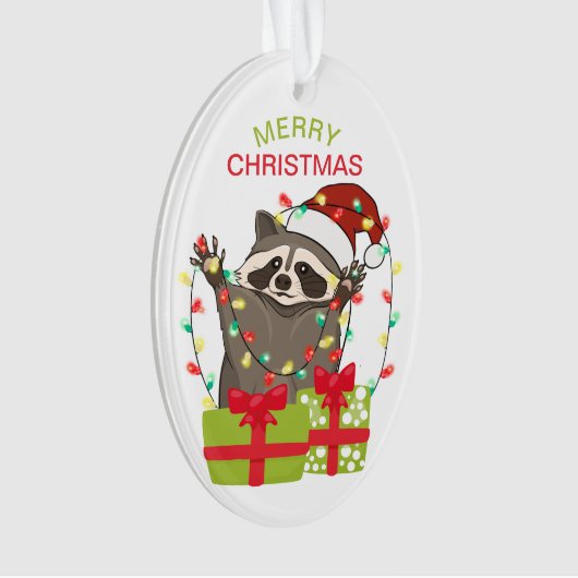 Funny Raccoon String Lights Kinder Kerstmis Ornament (voorkant)