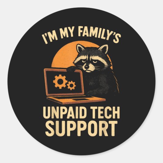 Funny Raccoon Tech Lover Graphic Tee Computer Geek Ronde Sticker (Voorkant)
