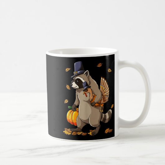 Funny Raccoon Turkey Pumpkin Thanksgiving Gift Men Koffiemok (Rechts)