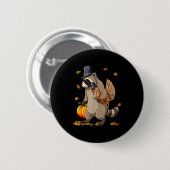 Funny Raccoon Turkey Pumpkin Thanksgiving Gift Men Ronde Button 5,7 Cm (Voorkant /achterkant)