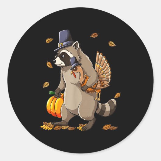 Funny Raccoon Turkey Pumpkin Thanksgiving Gift Men Ronde Sticker (Voorkant)