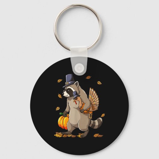 Funny Raccoon Turkey Pumpkin Thanksgiving Gift Men Sleutelhanger (Voorkant)