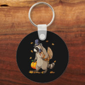 Funny Raccoon Turkey Pumpkin Thanksgiving Gift Men Sleutelhanger (Voorkant)