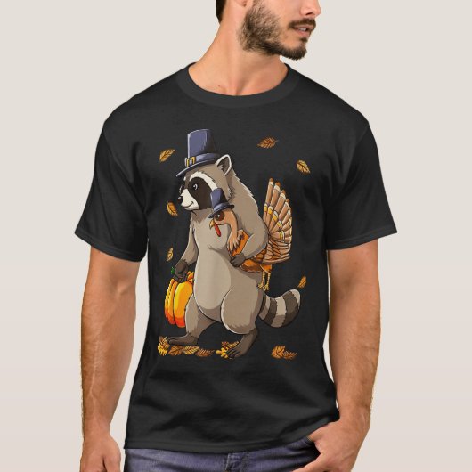 Funny Raccoon Turkey Pumpkin Thanksgiving Gift Men T-shirt (Voorkant)
