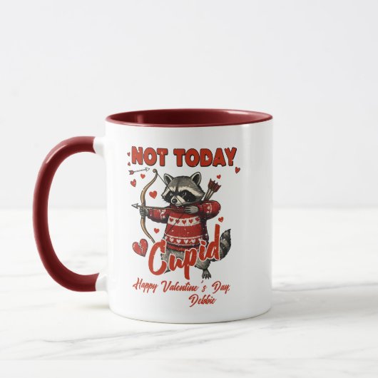 Funny Raccoon Valentine Mug – "Not Today" Cupid Mok (Links)