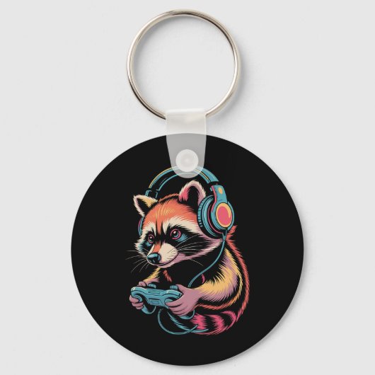Funny Raccoon Video Gamer Raccoon  Sleutelhanger (Voorkant)