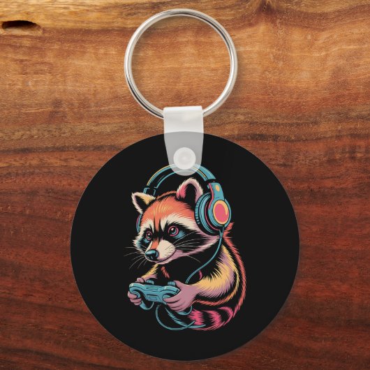 Funny Raccoon Video Gamer Raccoon  Sleutelhanger (Voorkant)