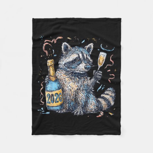 Funny Raccoon With Champagne Disco Ball New Years  Fleece Deken (Voorkant)