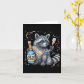 Funny Raccoon With Champagne Disco Ball New Years  Kaart (Gele Bloem)