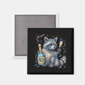 Funny Raccoon With Champagne Disco Ball New Years  Magneet (Voorkant / Achterkant)