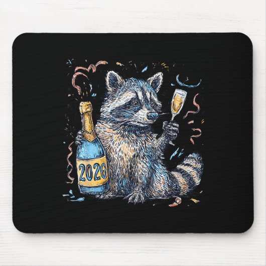 Funny Raccoon With Champagne Disco Ball New Years  Muismat (Voorkant)