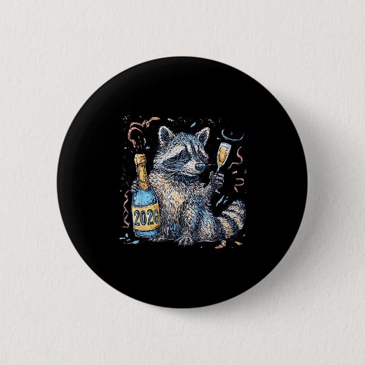 Funny Raccoon With Champagne Disco Ball New Years  Ronde Button 5,7 Cm (Voorkant)