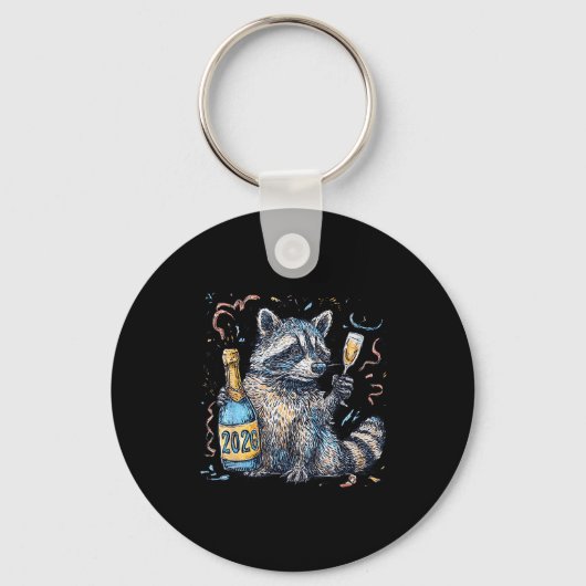 Funny Raccoon With Champagne Disco Ball New Years Sleutelhanger (Voorkant)