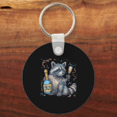 Funny Raccoon With Champagne Disco Ball New Years Sleutelhanger (Voorkant)