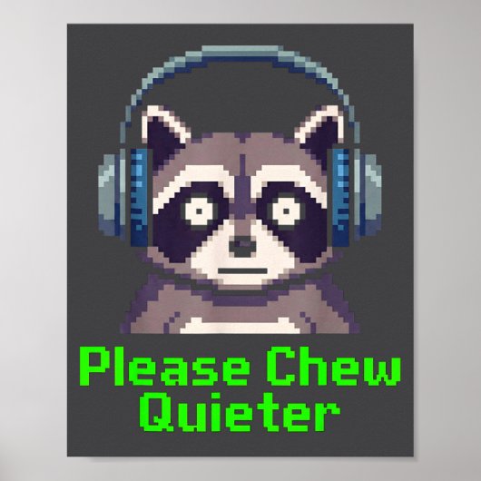 Funny Raccoon Xel Art Please Chew Quieter Gamer He Poster (Voorkant)