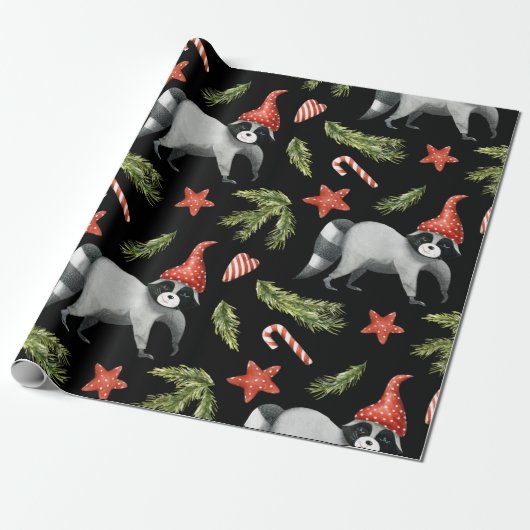 Funny Raccoons Black | Papier voor het ompakken va (Uitgerold)