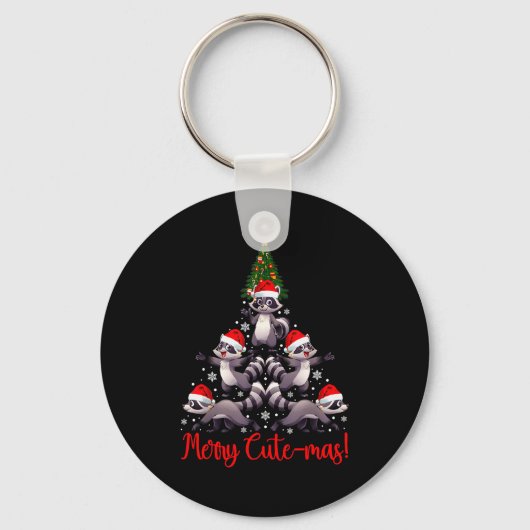 Funny Racoon Merry Cute-mas Racoon Family Christma Sleutelhanger (Voorkant)