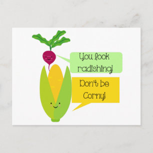 Funny Radish and Corn Vegetable Humor Briefkaart