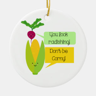 Funny Radish and Corn Vegetable Humor Keramisch Ornament