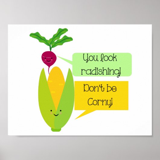 Funny Radish and Corn Vegetable Humor Poster (Voorkant)