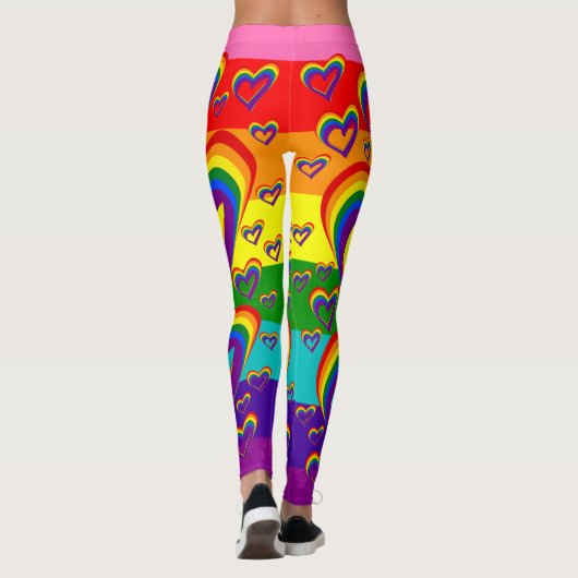 Funny Rainbow Hearts Pattern Cute LGBTQ Gay Pride Leggings (Achterkant)