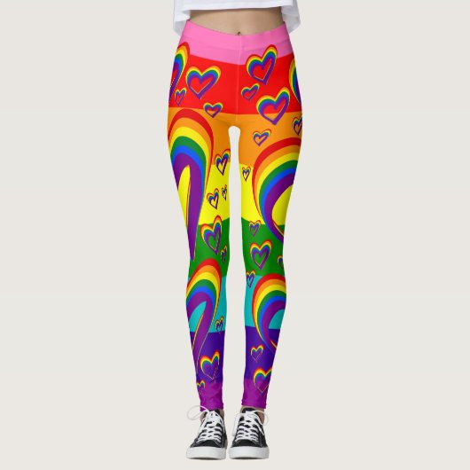 Funny Rainbow Hearts Pattern Cute LGBTQ Gay Pride Leggings (Voorkant)