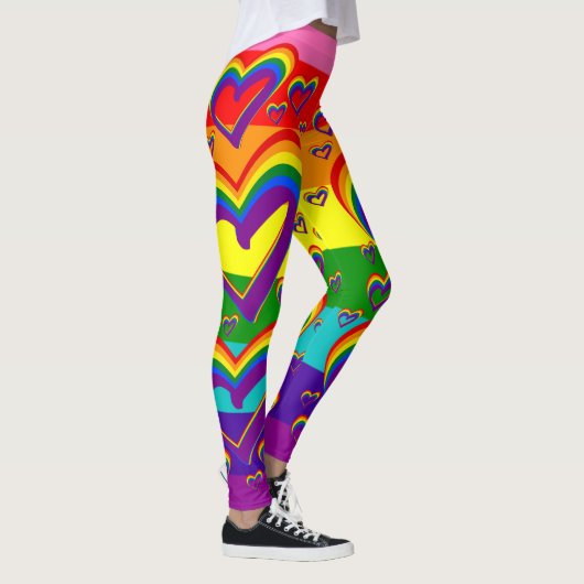 Funny Rainbow Hearts Pattern Cute LGBTQ Gay Pride Leggings (Rechts)