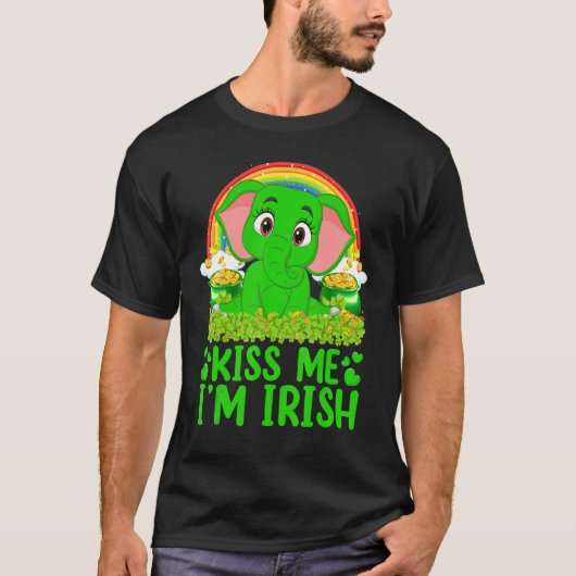 Funny Rainbow Kiss Ik ben Ierse olifant St Patric T-shirt (Voorkant)