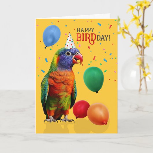 Funny Rainbow Lorikeet Parrot Birthday Kaart (Gele Bloem)