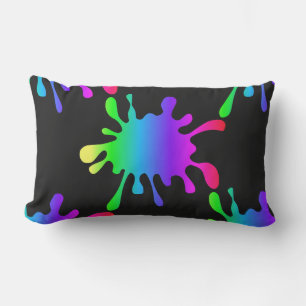 Funny Rainbow Paint Spletters Black Lumbar Outdoor Buitenkussen