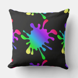 Funny Rainbow Paint Spletters Black OutdoorPillow Buitenkussen