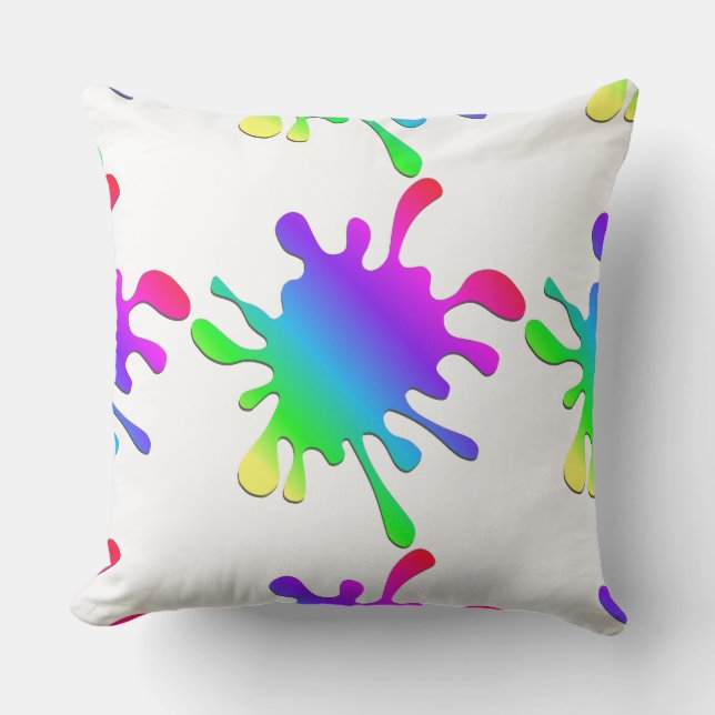 Funny Rainbow Paint Spletters White Outdoor Pillow Buitenkussen (Voorkant)