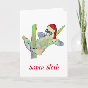 Funny Rainbow Santa Sloth Cute Kerstmis Kaart